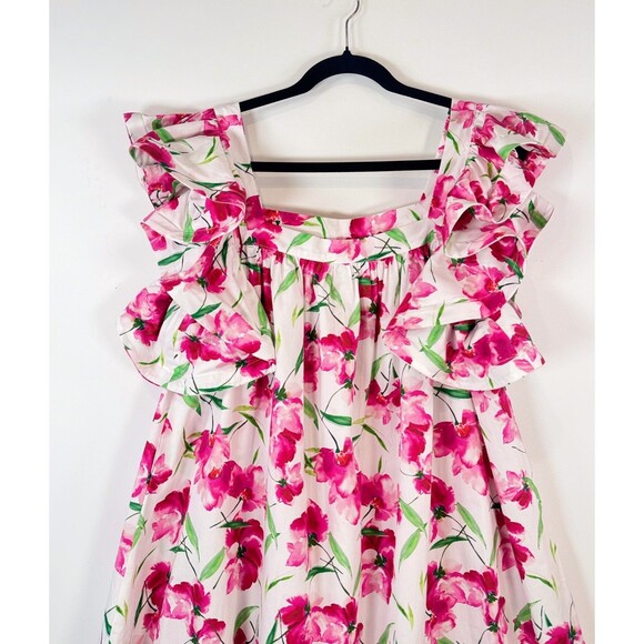 Misa Womens Dress Pink Selma Mini Flutter Floral Square Neck A Line Boho Medium - Picture 7 of 14